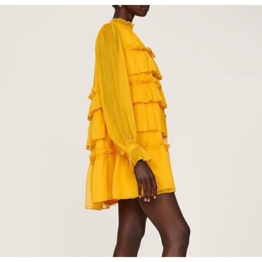 Adam Lippes Collective Sz 0 tiered ruffle Dress Bright Sunflower Yellow